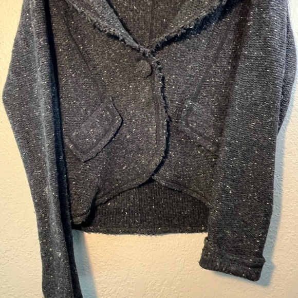 Nine West Gray Cardigan Sweater Shawl Collar SZ L Fuzzy Long Sleeve One Button - Picture 2 of 9